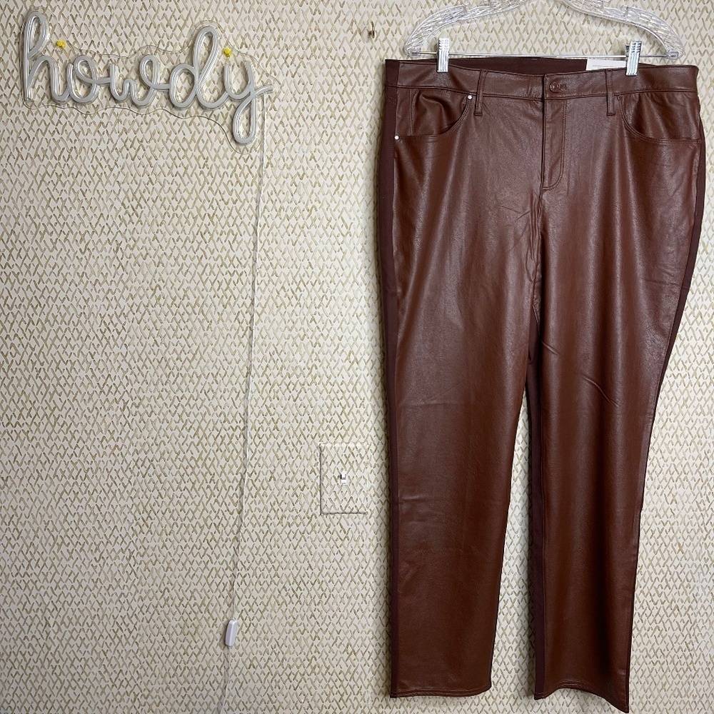Chico's Brown Five Pocket Ponte Faux Leather Slim Leg Front Pant Size 3R/16R